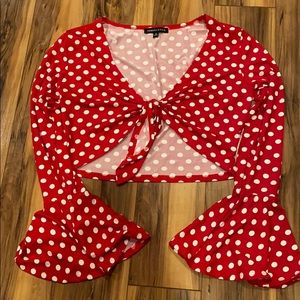 Red Polka Dot Bell Sleeve Crop Top